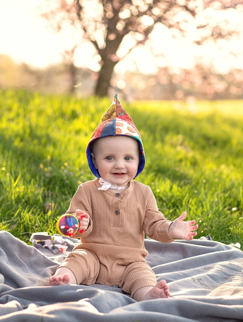 Upcycled Patchwork Baby Woodland Pixie Hat Bonnet Fully Lined 0-6 mo